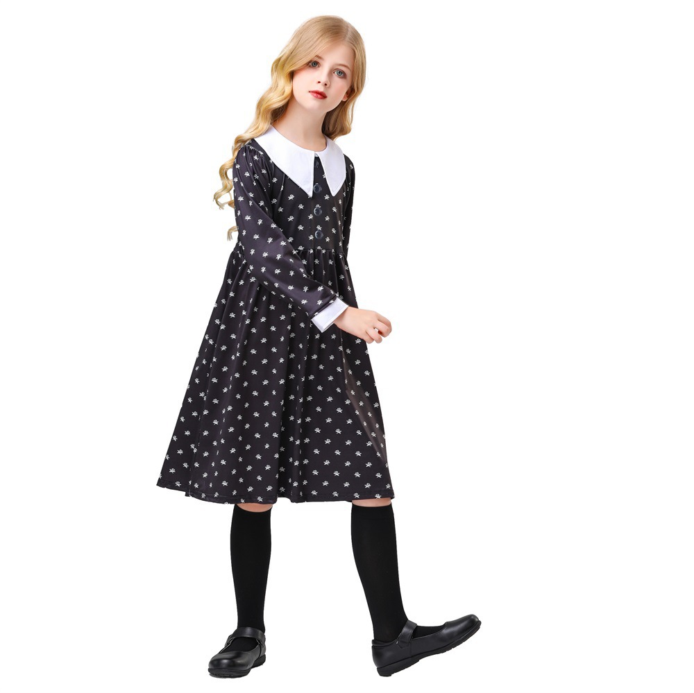 Wedding day girl addams cosplay school uniform gothic clothing dress for kids